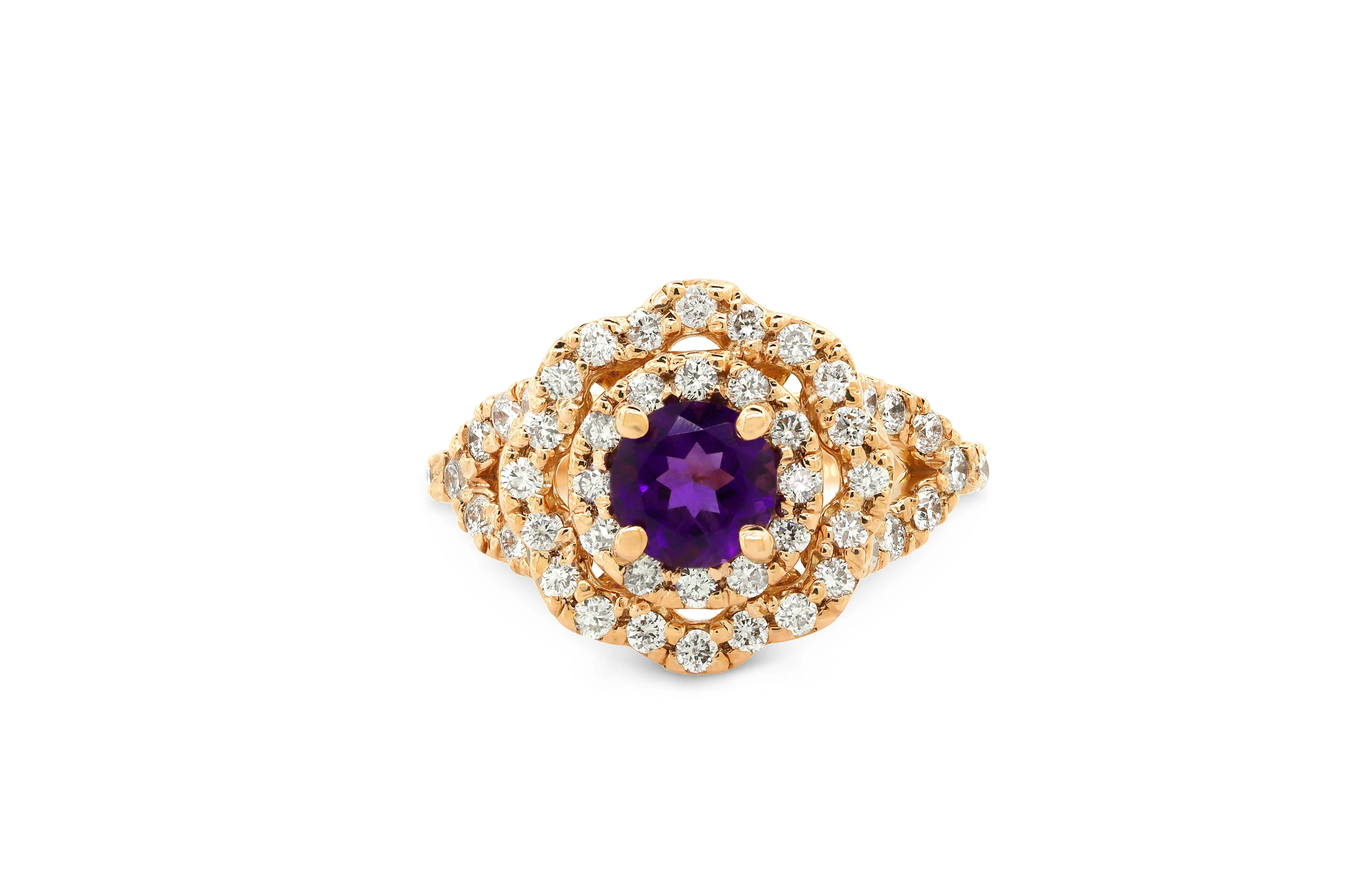 0.44 CT Amethyst Diamond Ring 0.70 CT TW 14K Rose Gold AMR003