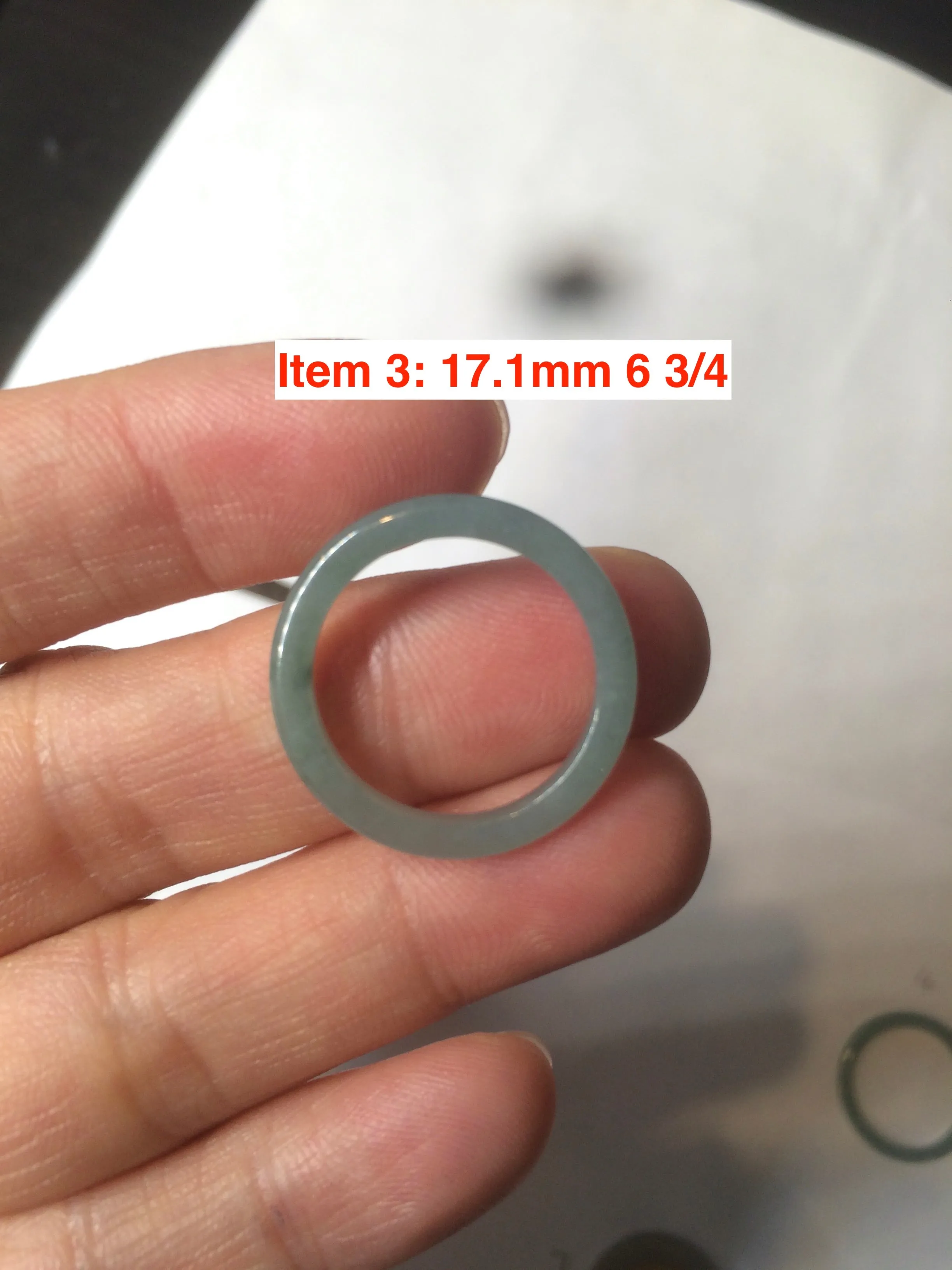 100% natural type A icy watery light green/blue skinny Guatemala jadeite jade band ring R105