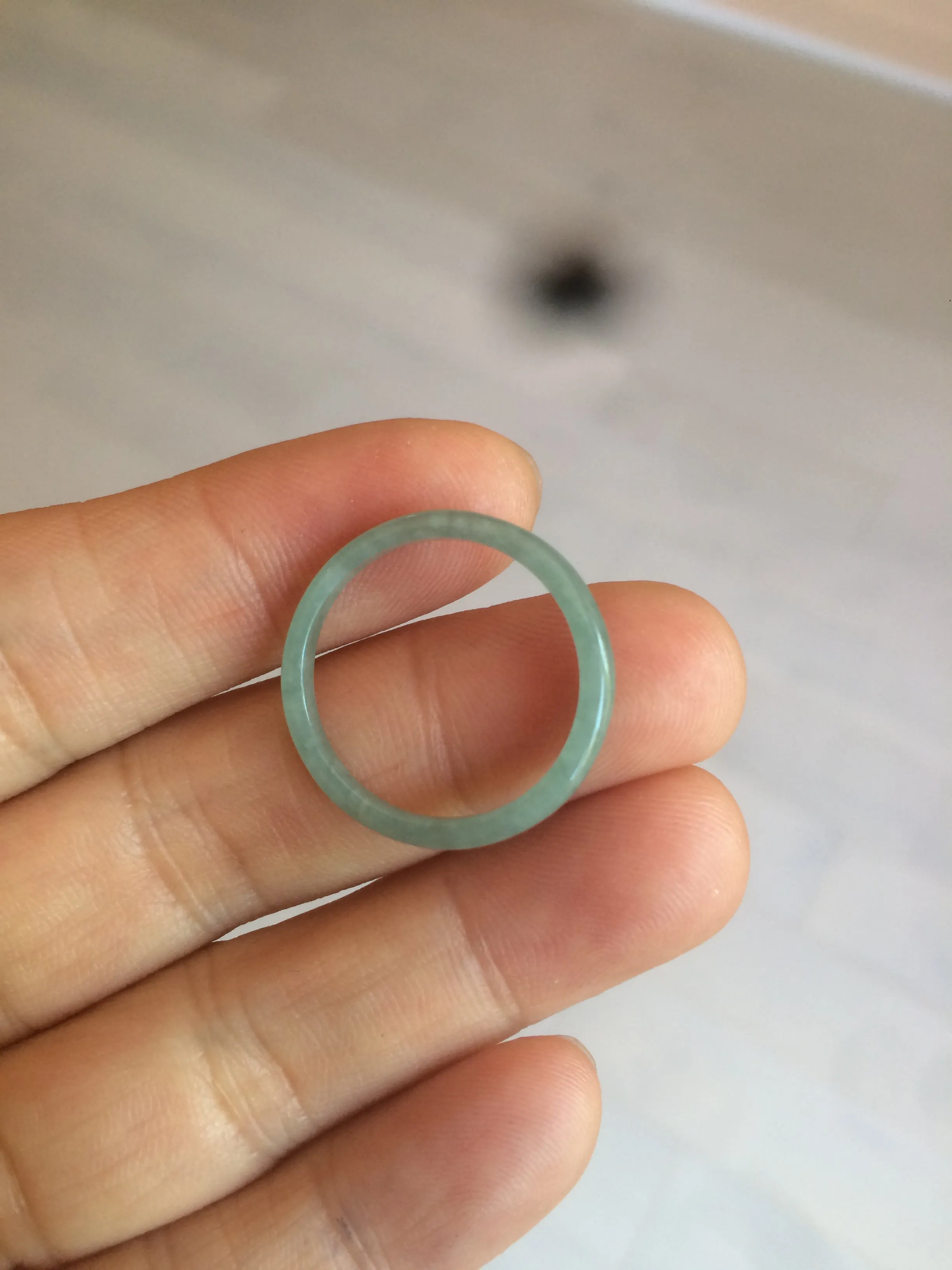 100% natural type A icy watery light green/blue skinny Guatemala jadeite jade band ring R105