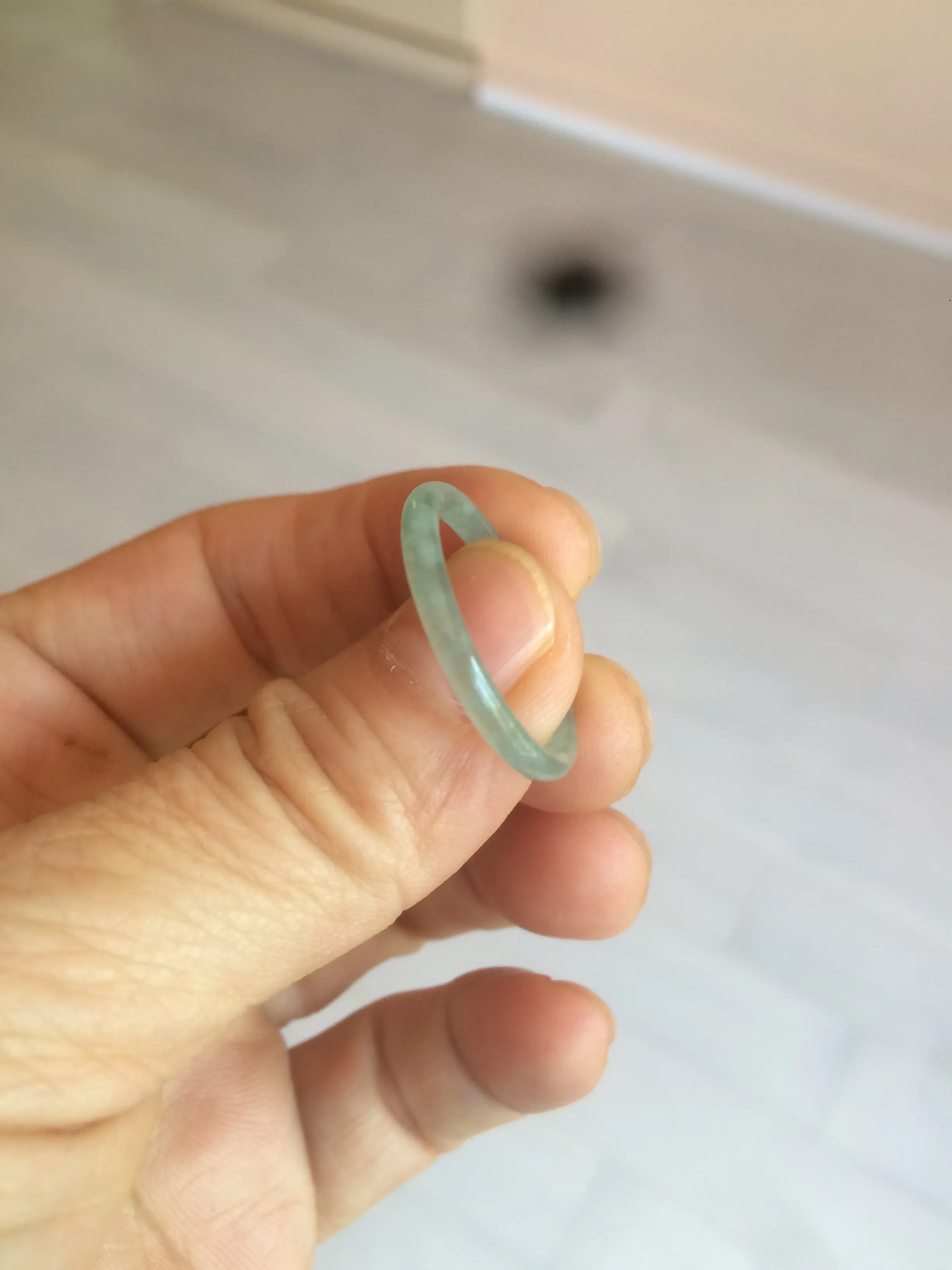 100% natural type A icy watery light green/blue skinny Guatemala jadeite jade band ring R105