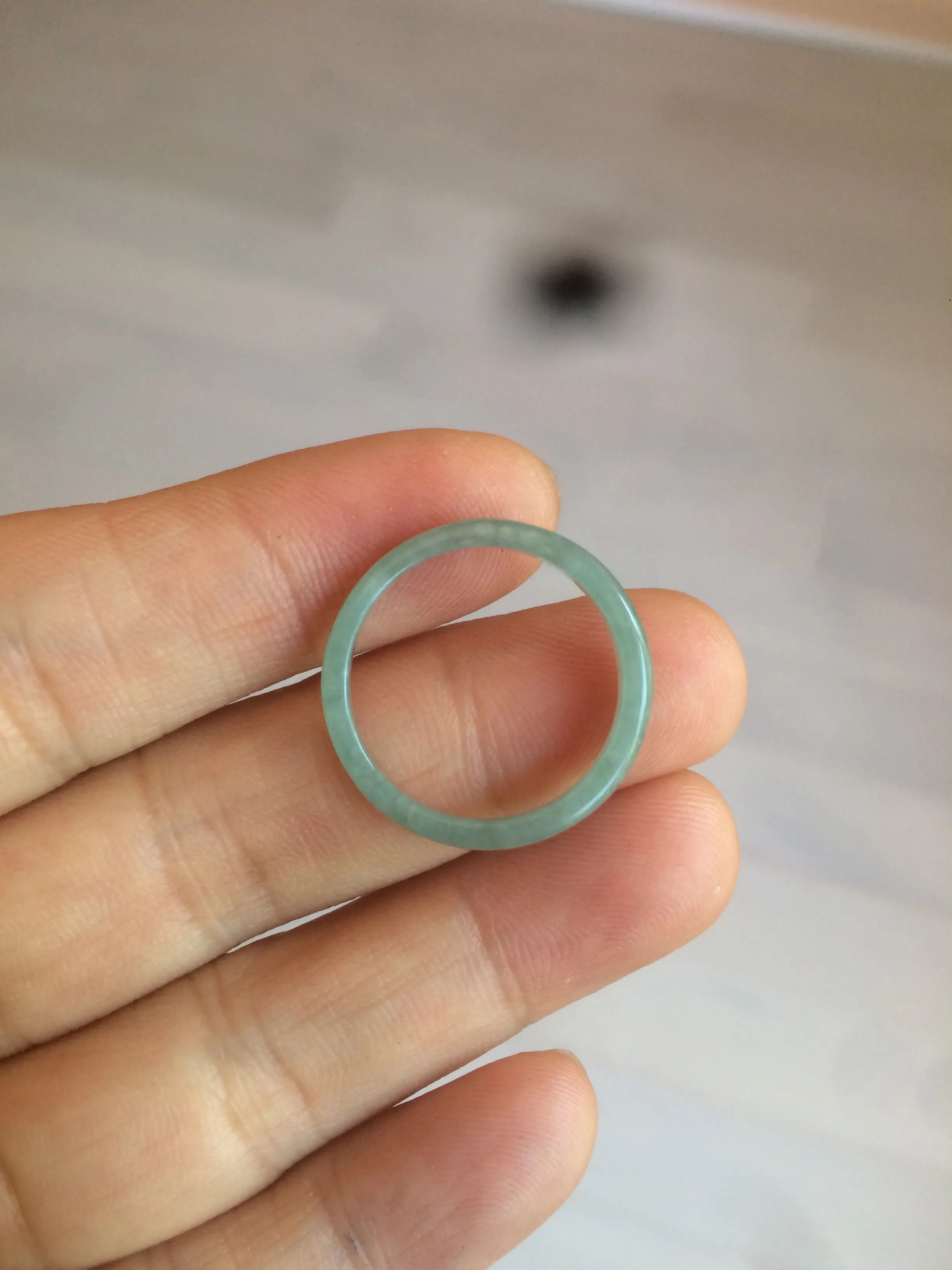 100% natural type A icy watery light green/blue skinny Guatemala jadeite jade band ring R105