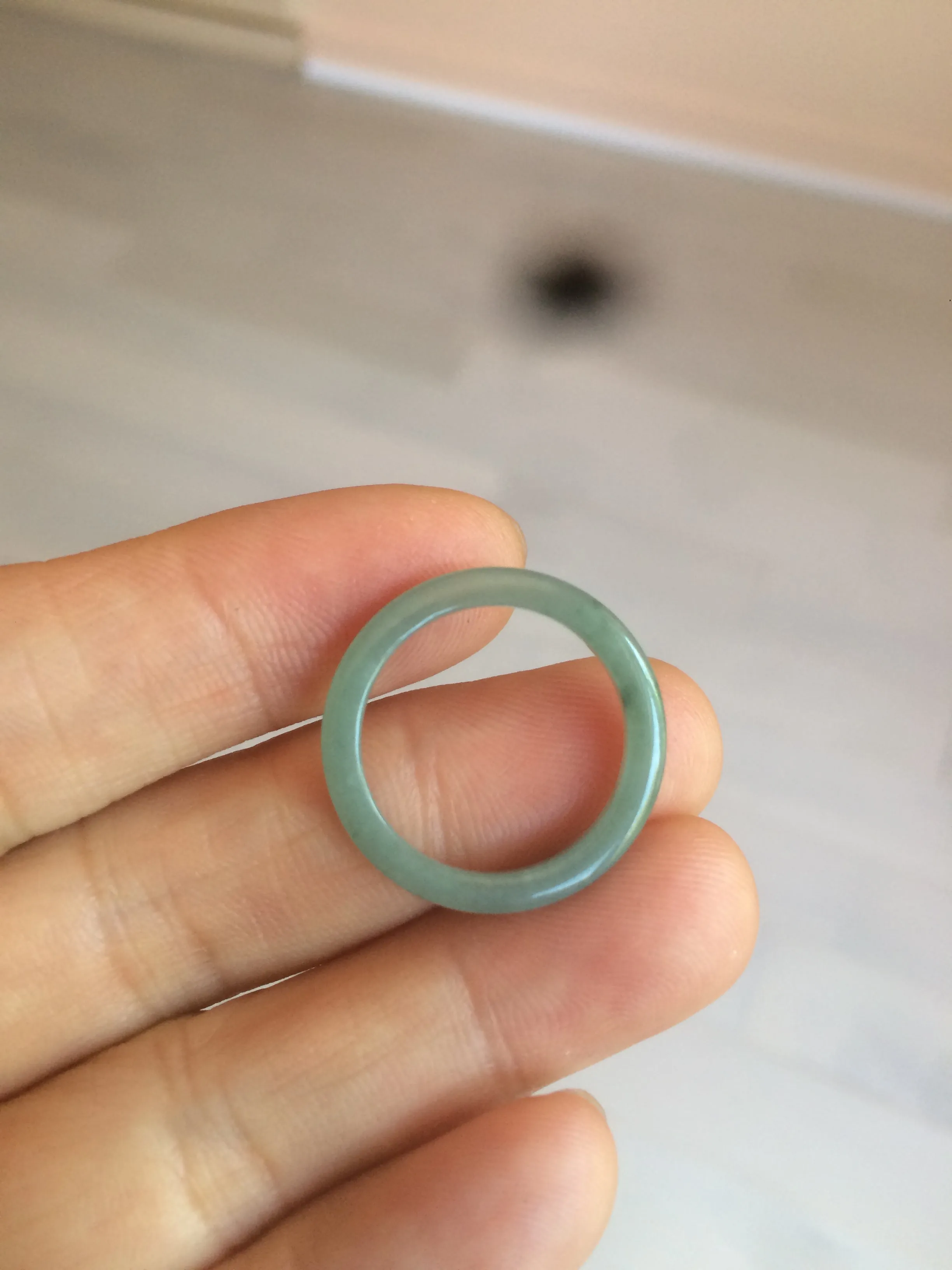 100% natural type A icy watery light green/blue skinny Guatemala jadeite jade band ring R105