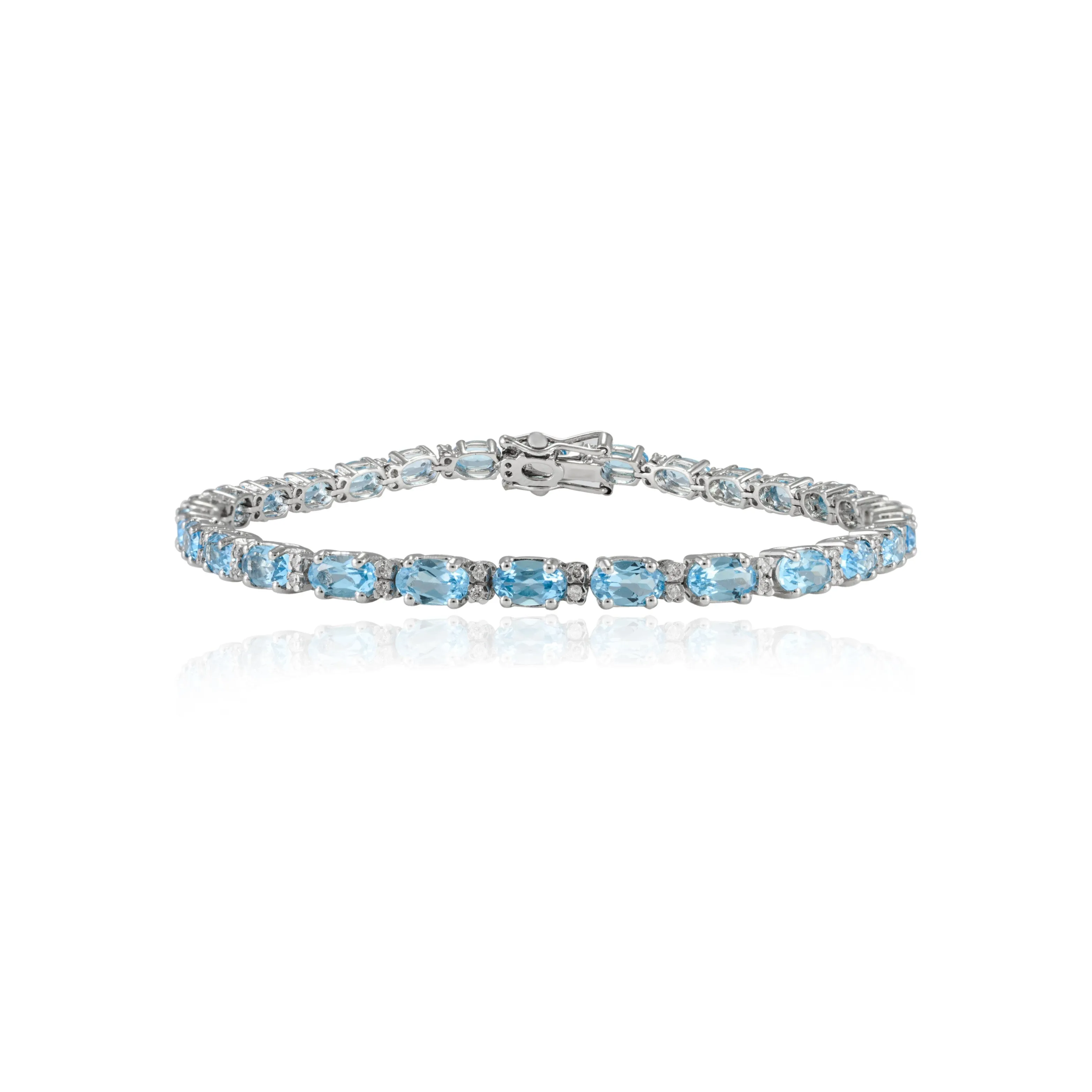 14K Gold Blue Topaz Tennis Bracelet