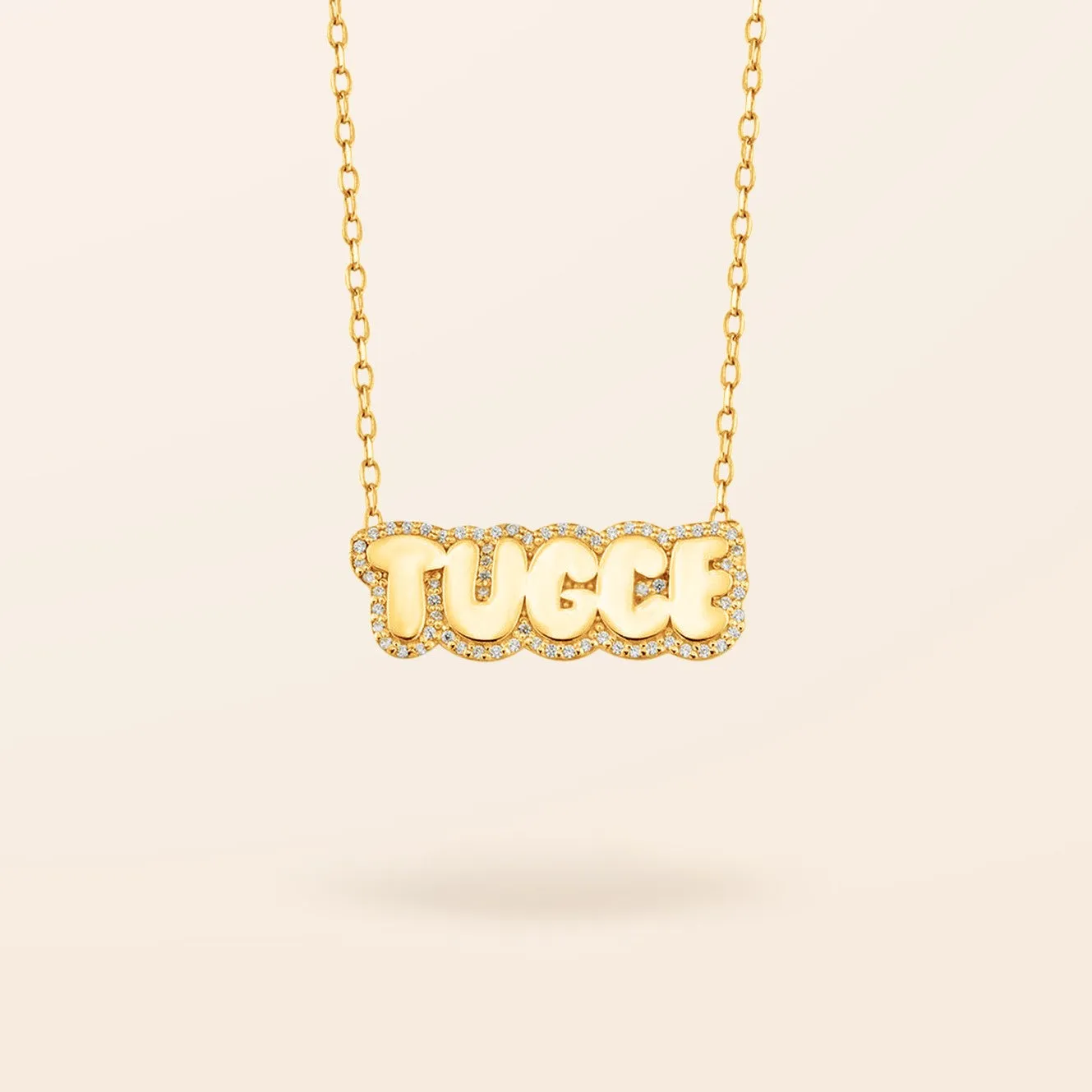 14K Gold Diamond Bubble Name Necklace