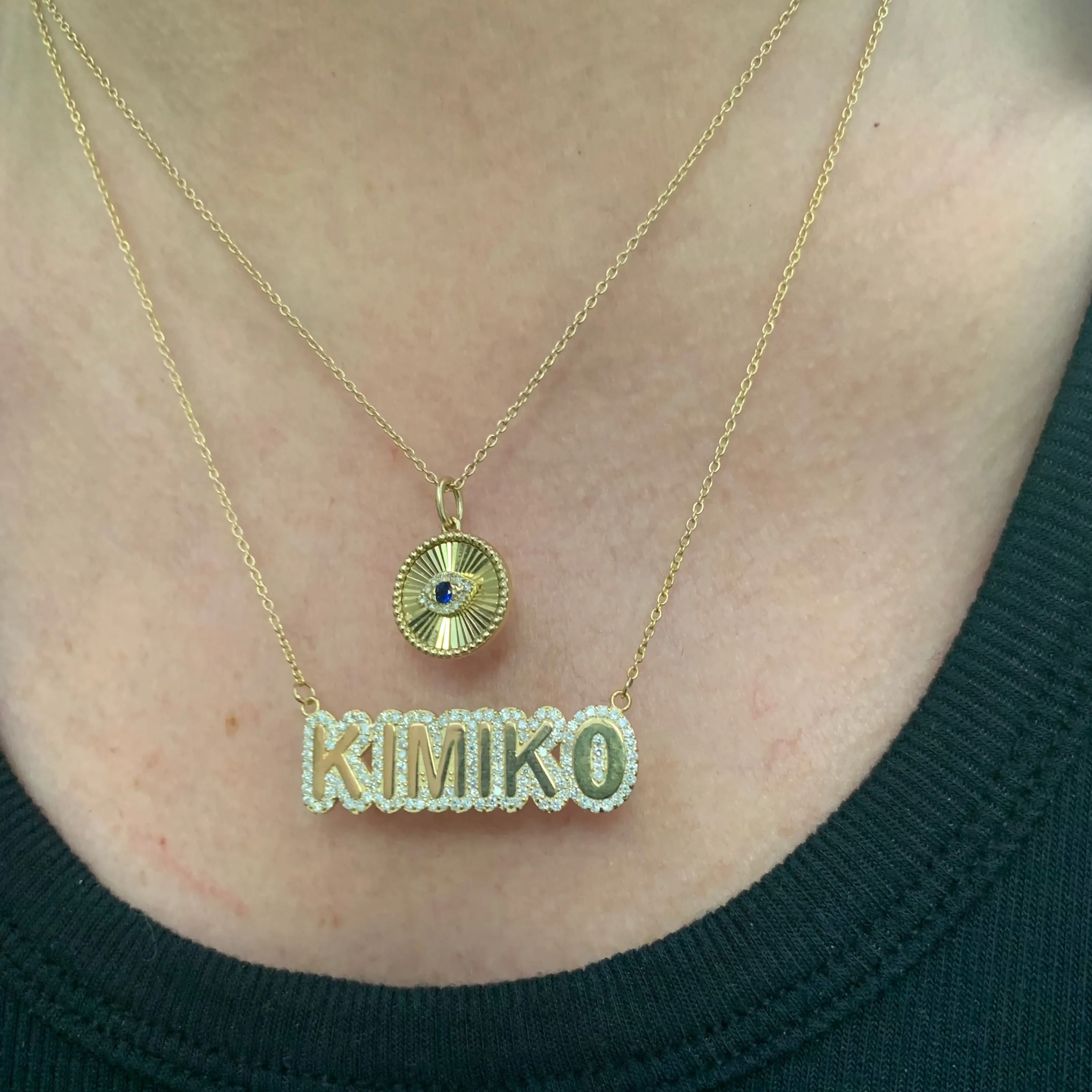 14K Gold Diamond Bubble Name Necklace