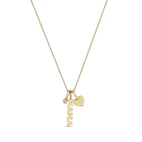 14k MAMA Charm Necklace with Heart & Diamond