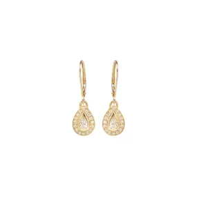 14k Pear Diamond Halo Drop Earrings