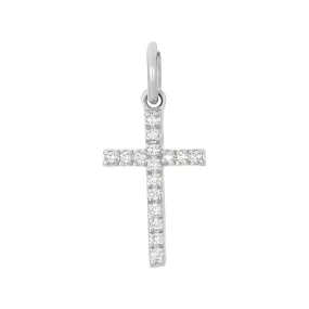 14k White Gold Diamond Cross Necklace Charm