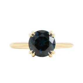 2.15ct Round Australian Blue Sapphire Hidden Halo Double Prong Solitaire in 18k Yellow Gold