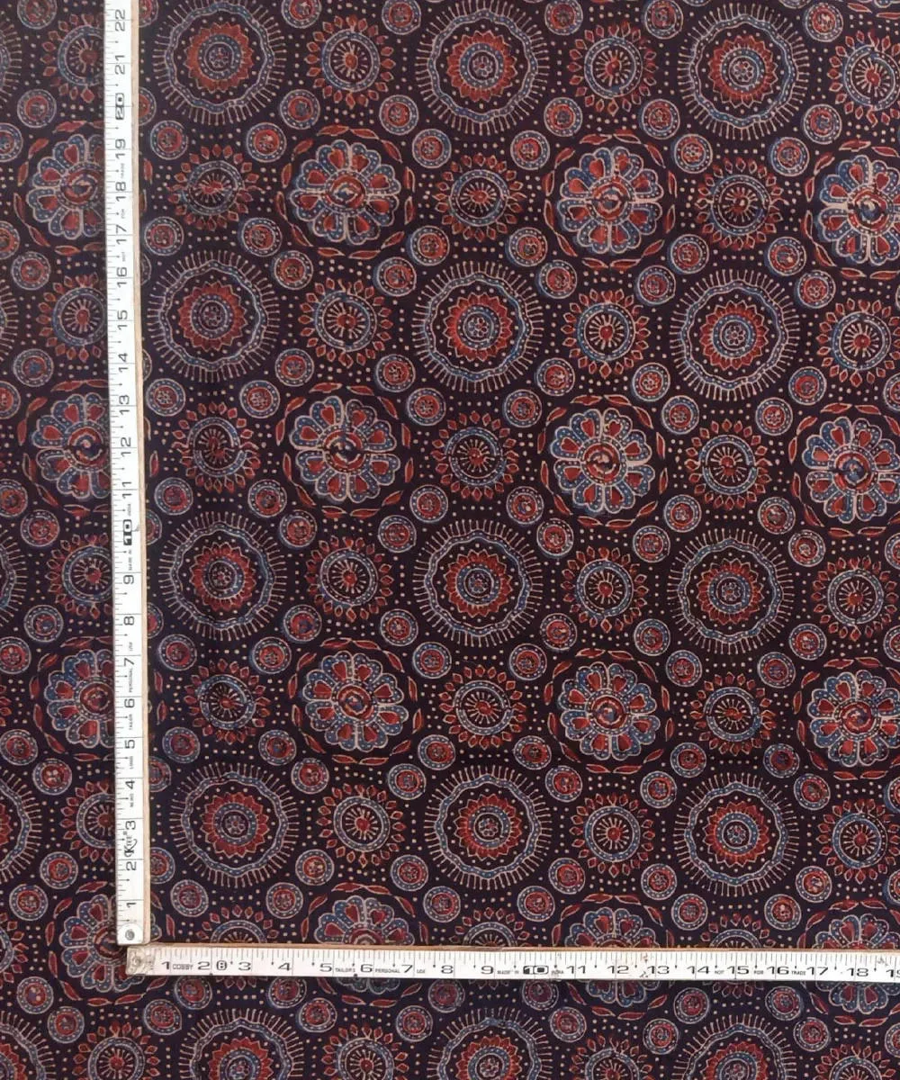 2.5m Black red ajrakh print natural dye handspun handloom cotton kurta fabric