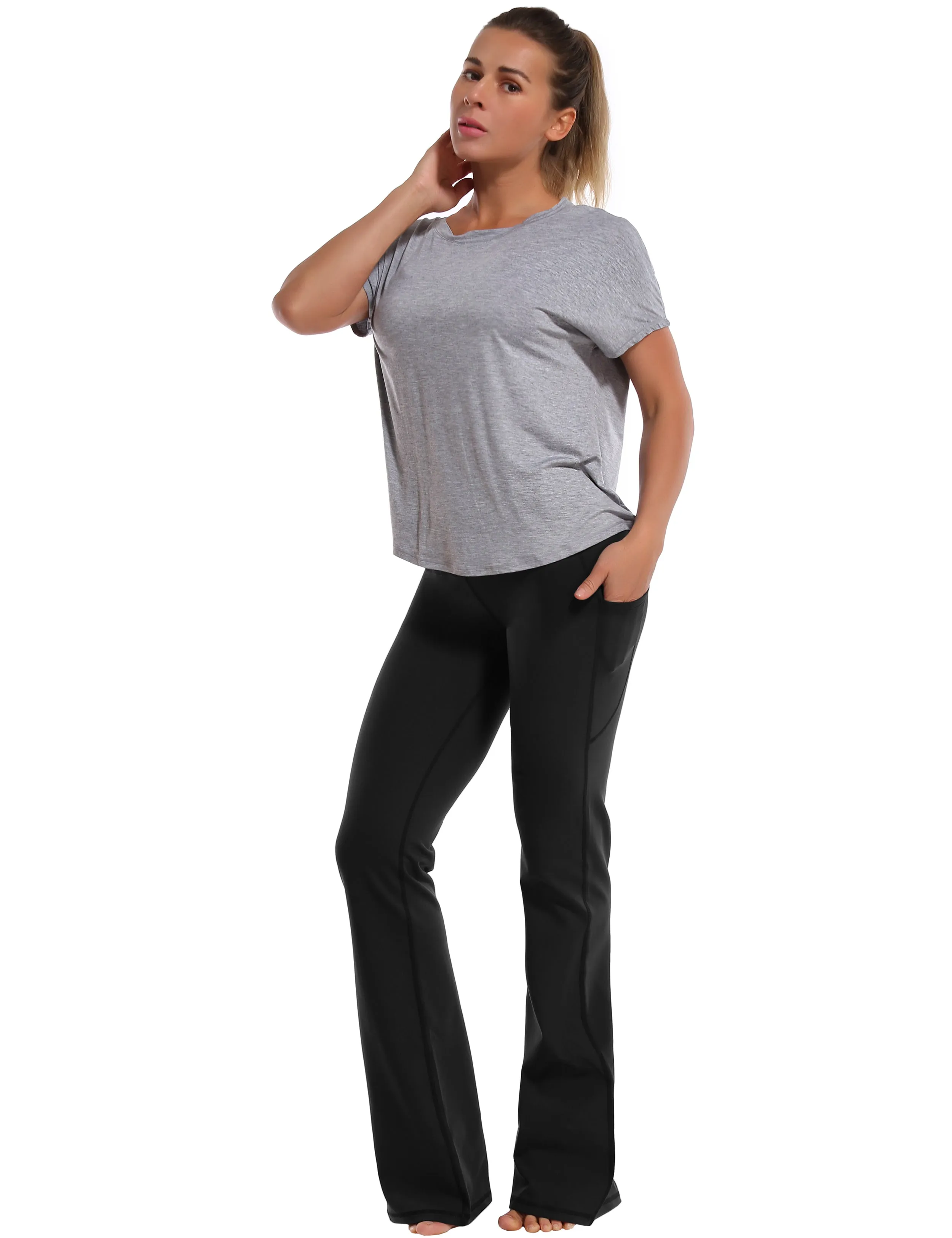 29" 31" 33" 35" 37"  Side Pockets Bootcut Leggings black