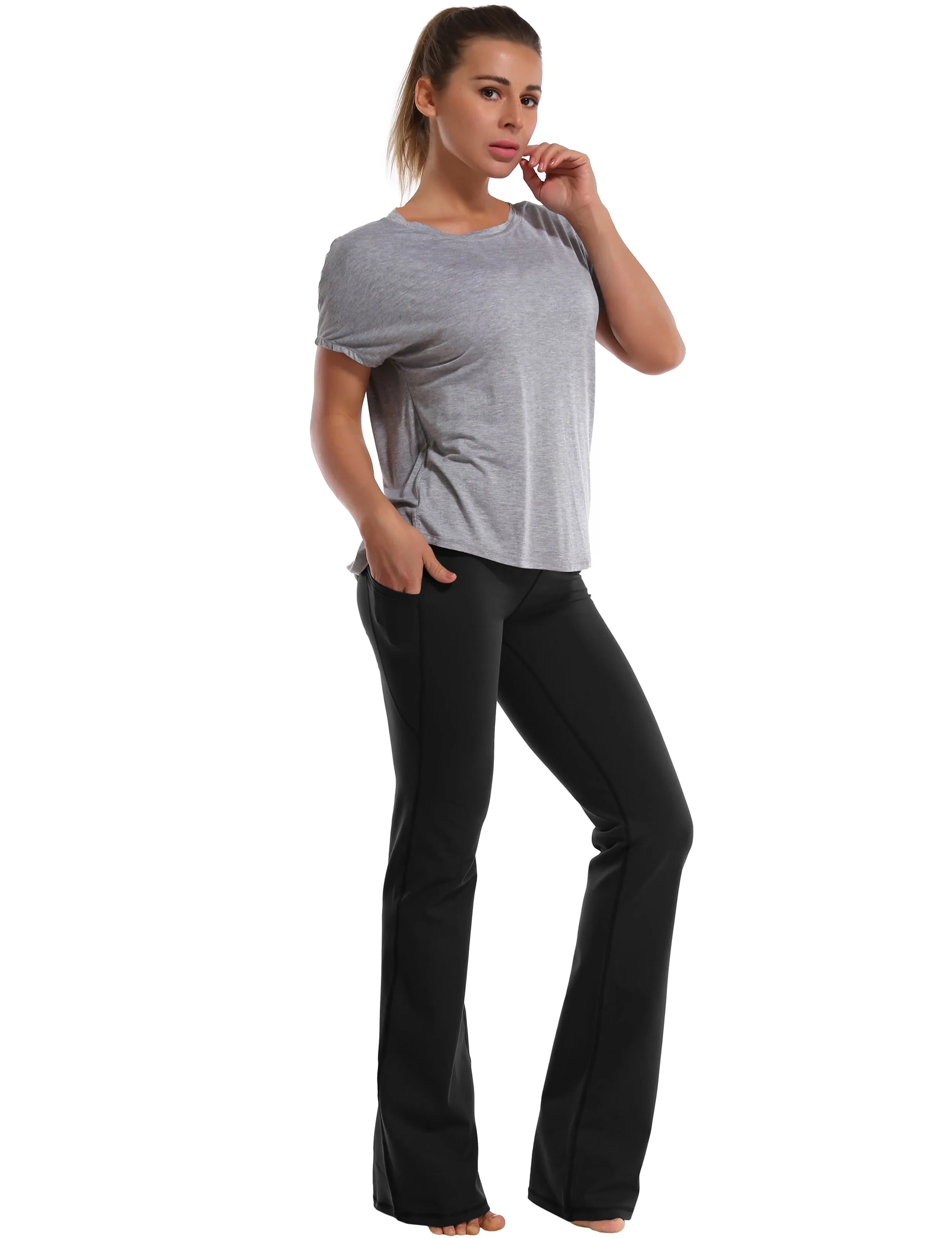 29" 31" 33" 35" 37"  Side Pockets Bootcut Leggings black