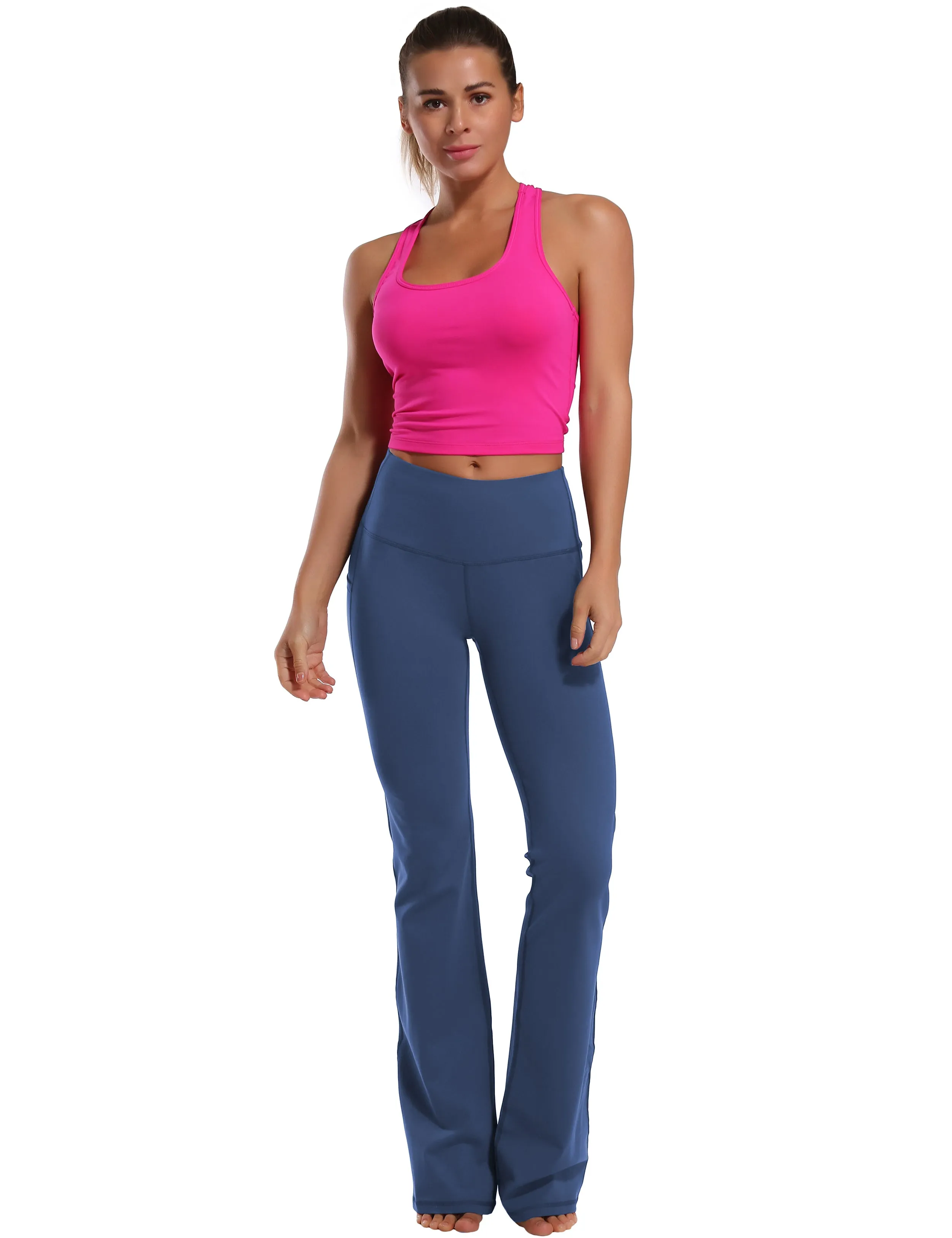 29" 31" 33" 35" 37"  Side Pockets Bootcut Leggings purplishblue