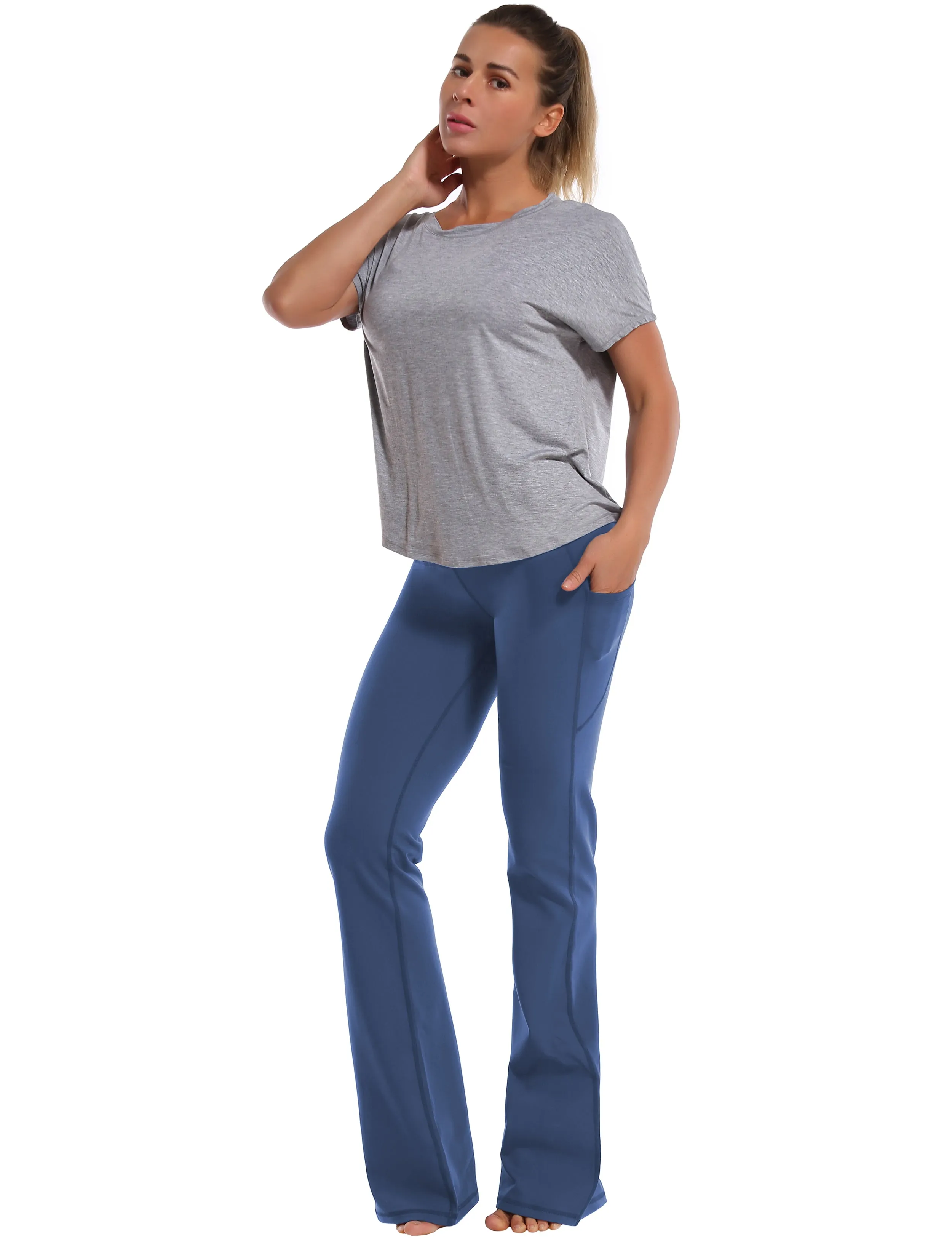 29" 31" 33" 35" 37"  Side Pockets Bootcut Leggings purplishblue