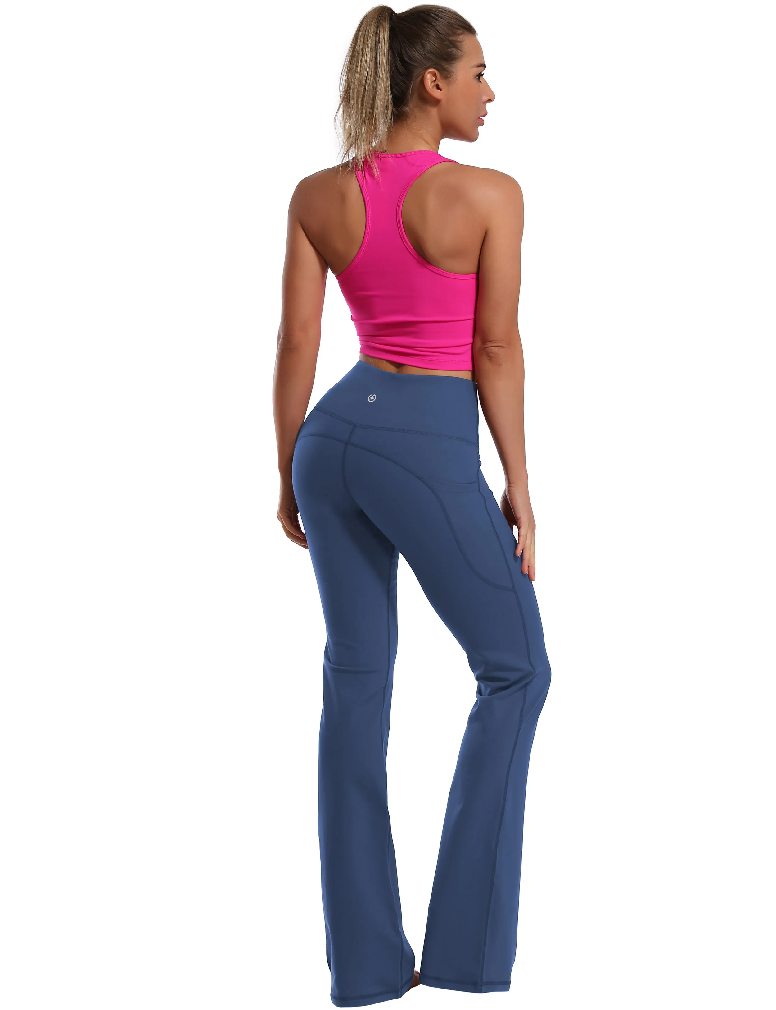 29" 31" 33" 35" 37"  Side Pockets Bootcut Leggings purplishblue