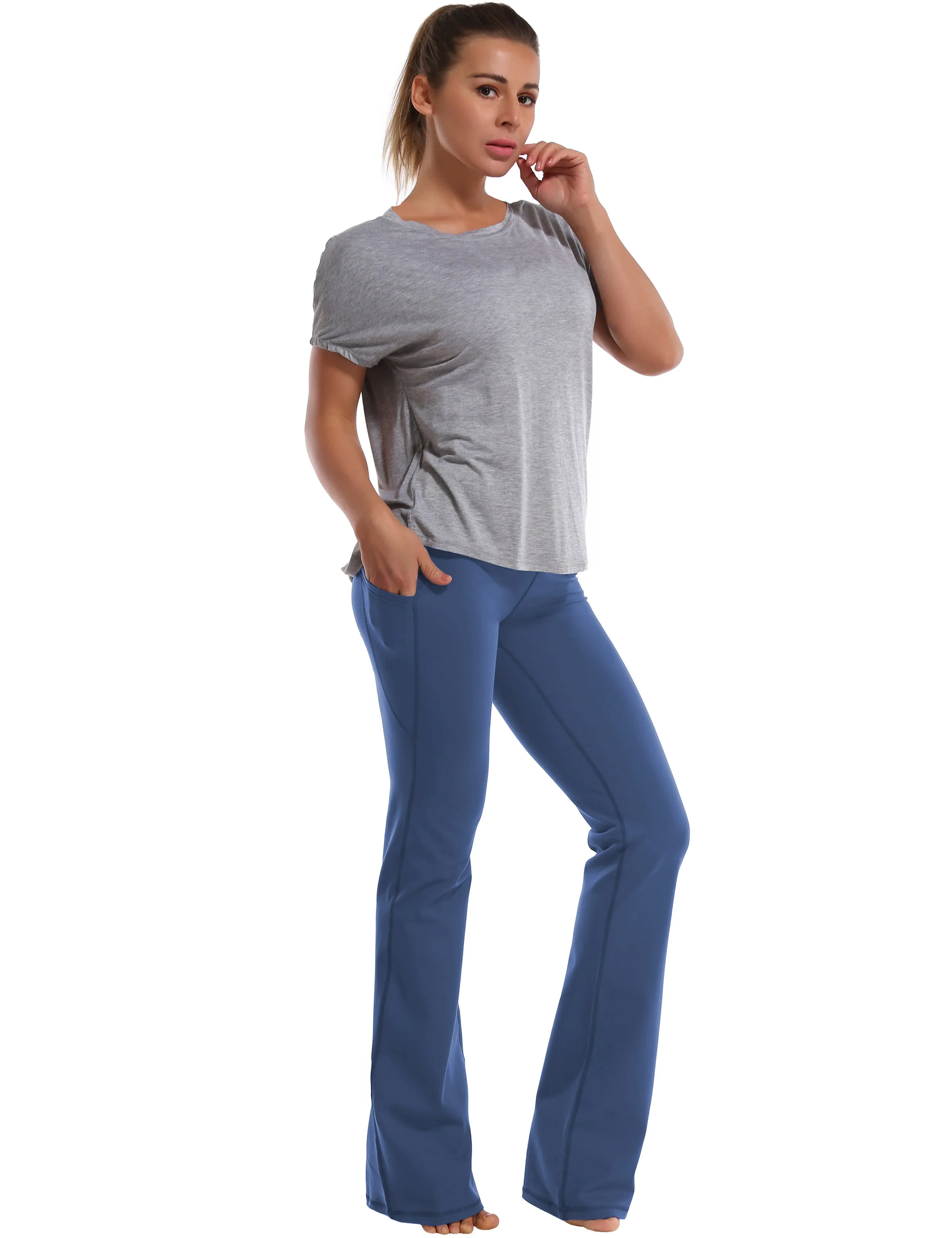 29" 31" 33" 35" 37"  Side Pockets Bootcut Leggings purplishblue