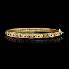 A.G.A. Correa & Sons 18K Yellow Gold Estate Diamond and Ruby Rope Bands Bangle