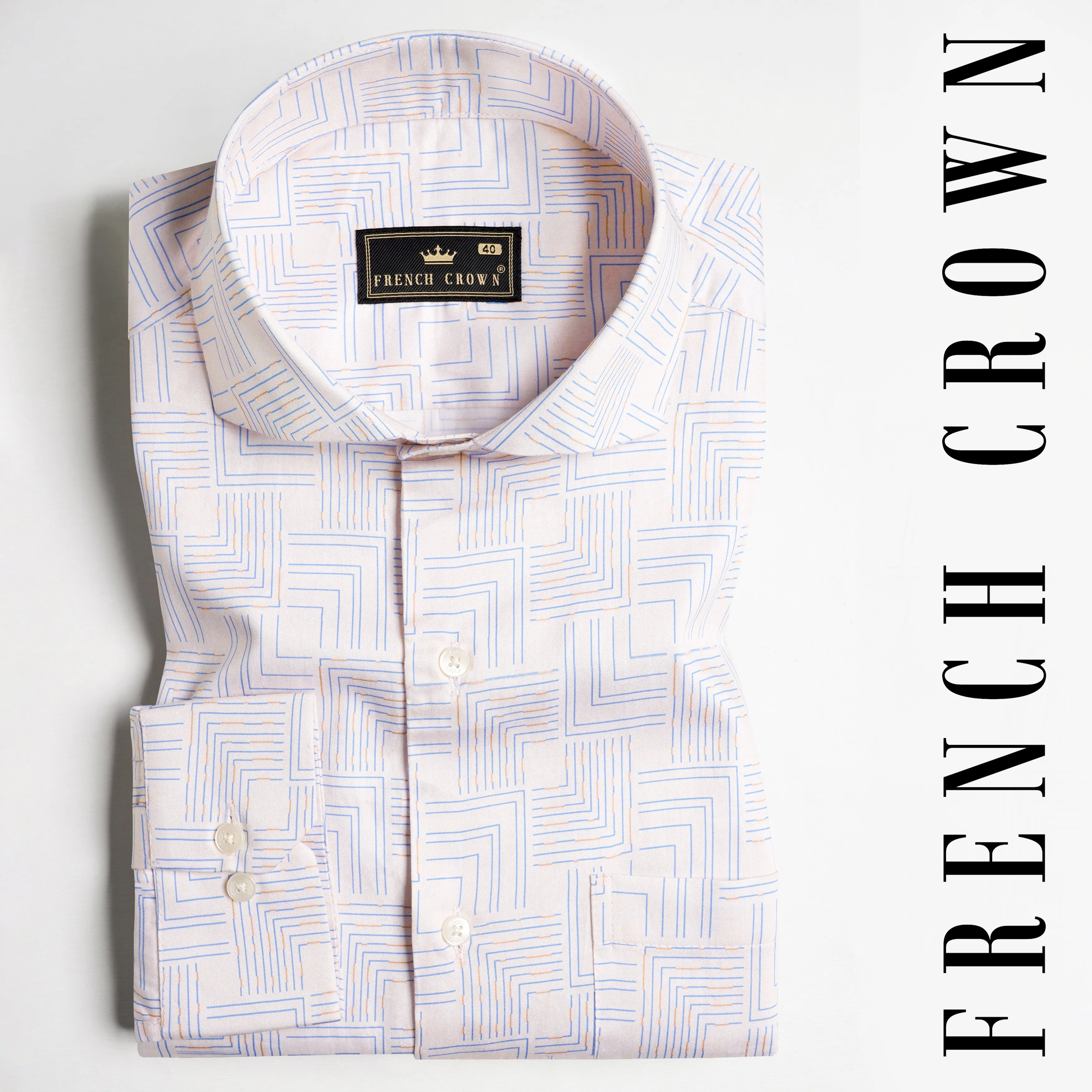 Almond Cream and Danube Blue Printed Subtle Sheen Super Soft Premium Cotton Shirt