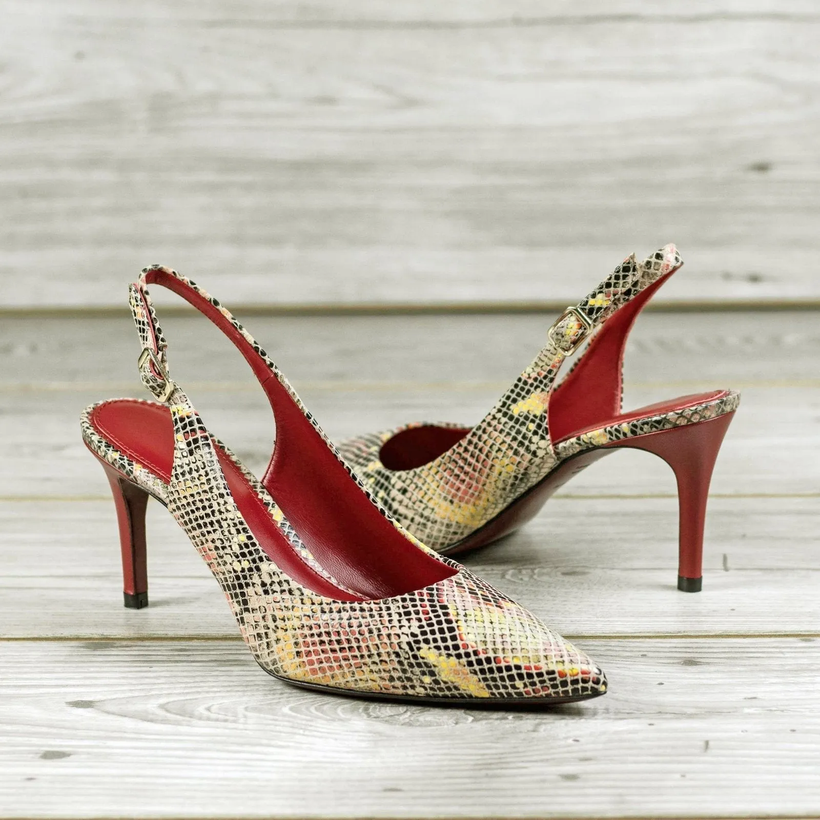 Ambrogio Bespoke Custom Women's Shoes Red Exotic Cascabel Snake-Skin Bologna Pumps (AMBW1118)