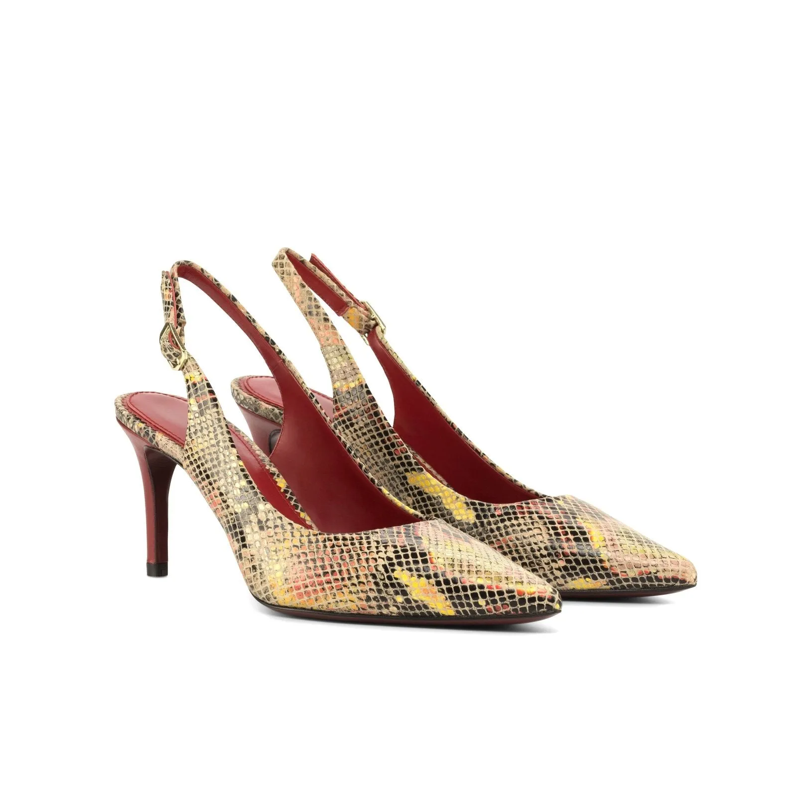 Ambrogio Bespoke Custom Women's Shoes Red Exotic Cascabel Snake-Skin Bologna Pumps (AMBW1118)