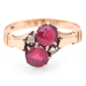 Antique 10K Yellow Gold Garnet & Diamond Band Ring Size 5