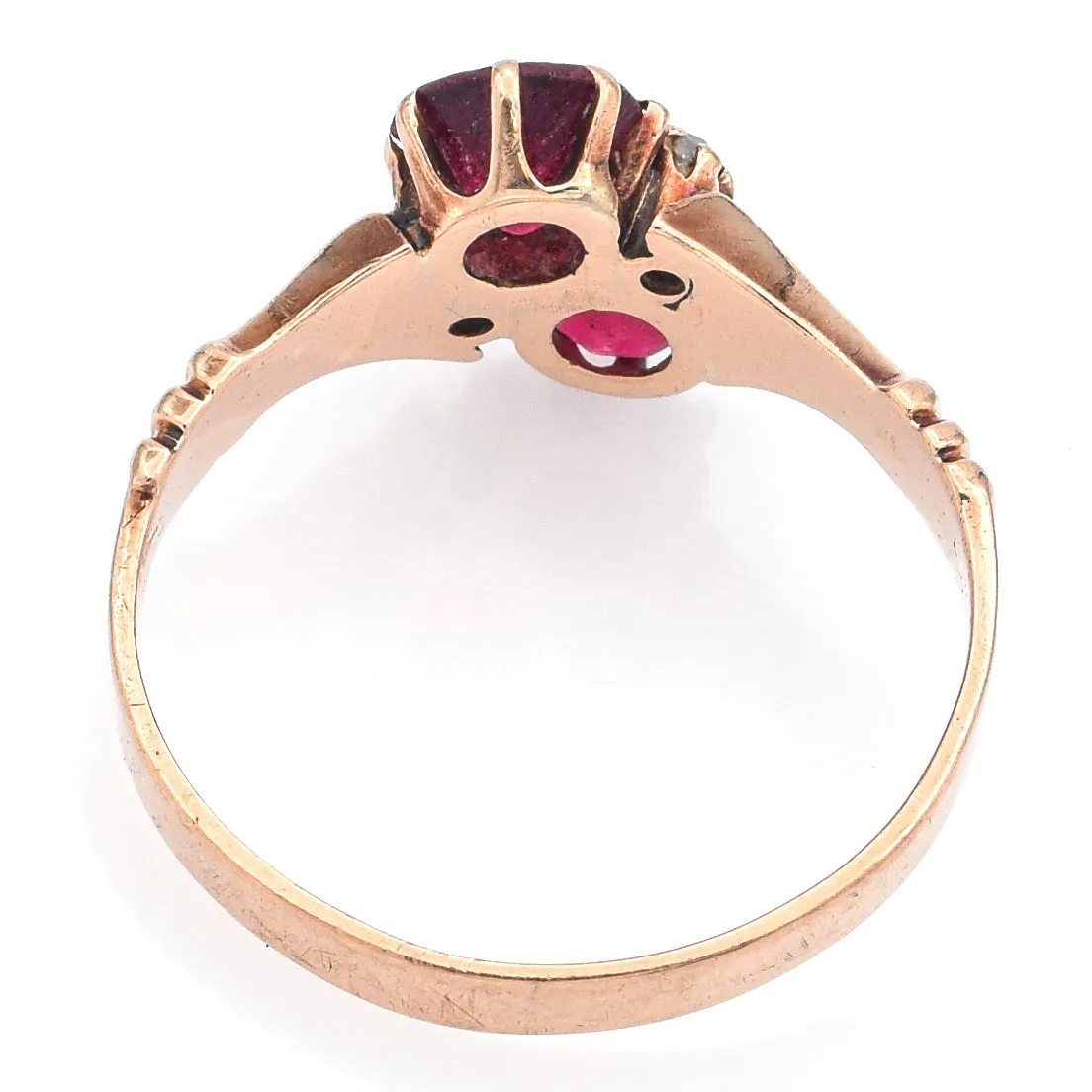 Antique 10K Yellow Gold Garnet & Diamond Band Ring Size 5