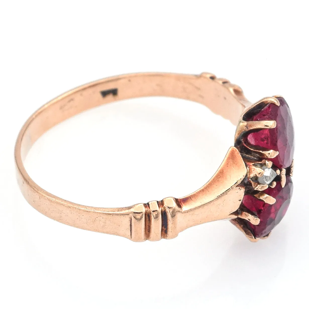 Antique 10K Yellow Gold Garnet & Diamond Band Ring Size 5