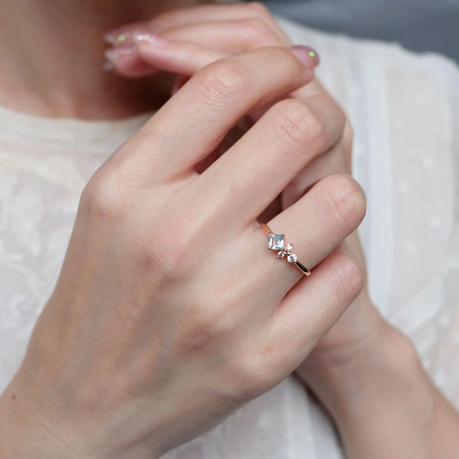 Aquamarine Cluster Ring Irelia