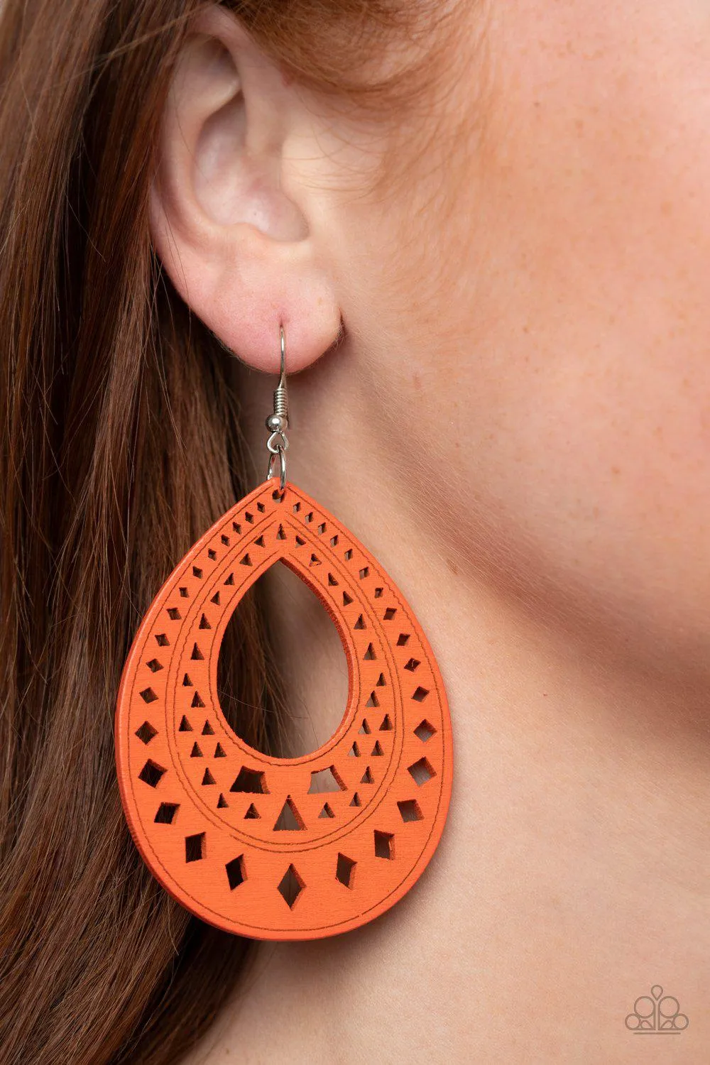 Belize Beauty Orange Wood Earrings - Paparazzi Accessories