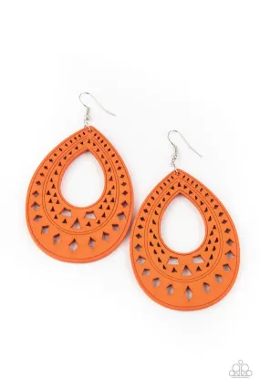 Belize Beauty Orange Wood Earrings - Paparazzi Accessories