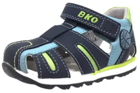 BKO Boy's Eagle II Navy and Green Canvas Single Hook and Loop Strap Fisherman Athletic Sandal