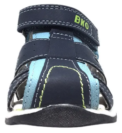 BKO Boy's Eagle II Navy and Green Canvas Single Hook and Loop Strap Fisherman Athletic Sandal