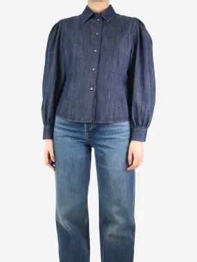 Blue balloon-sleeved denim shirt - size UK 10