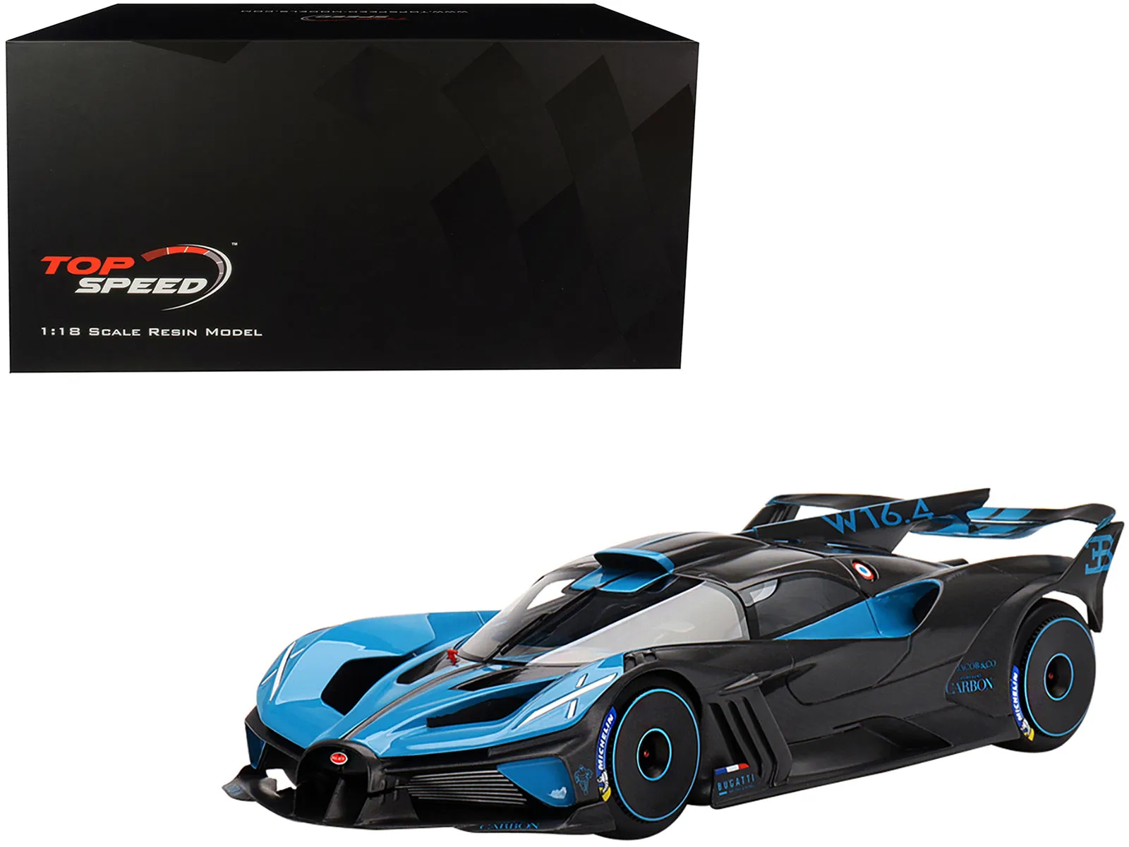 Bugatti Bolide Presentation Version Blue and Black 1/18 Model Car by Top Speed