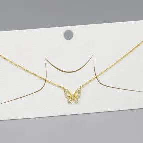 Butterfly CZ Pave Pendant Short Chain Necklace