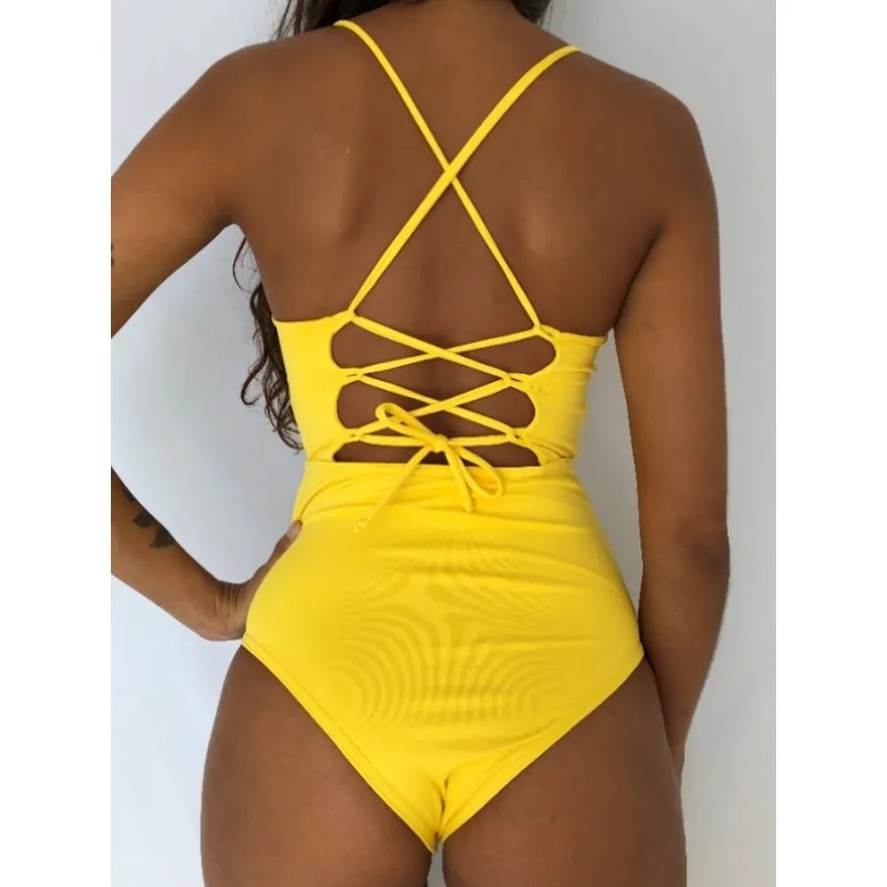 Chest Bow Bandage Strings One Piece Swimsuit