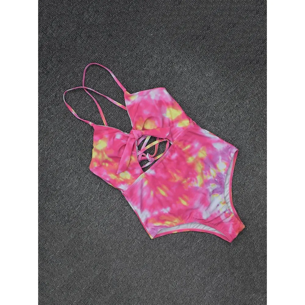 Chest Bow Bandage Strings One Piece Swimsuit