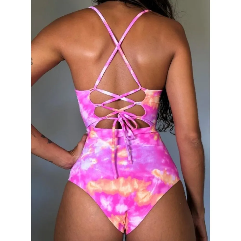 Chest Bow Bandage Strings One Piece Swimsuit