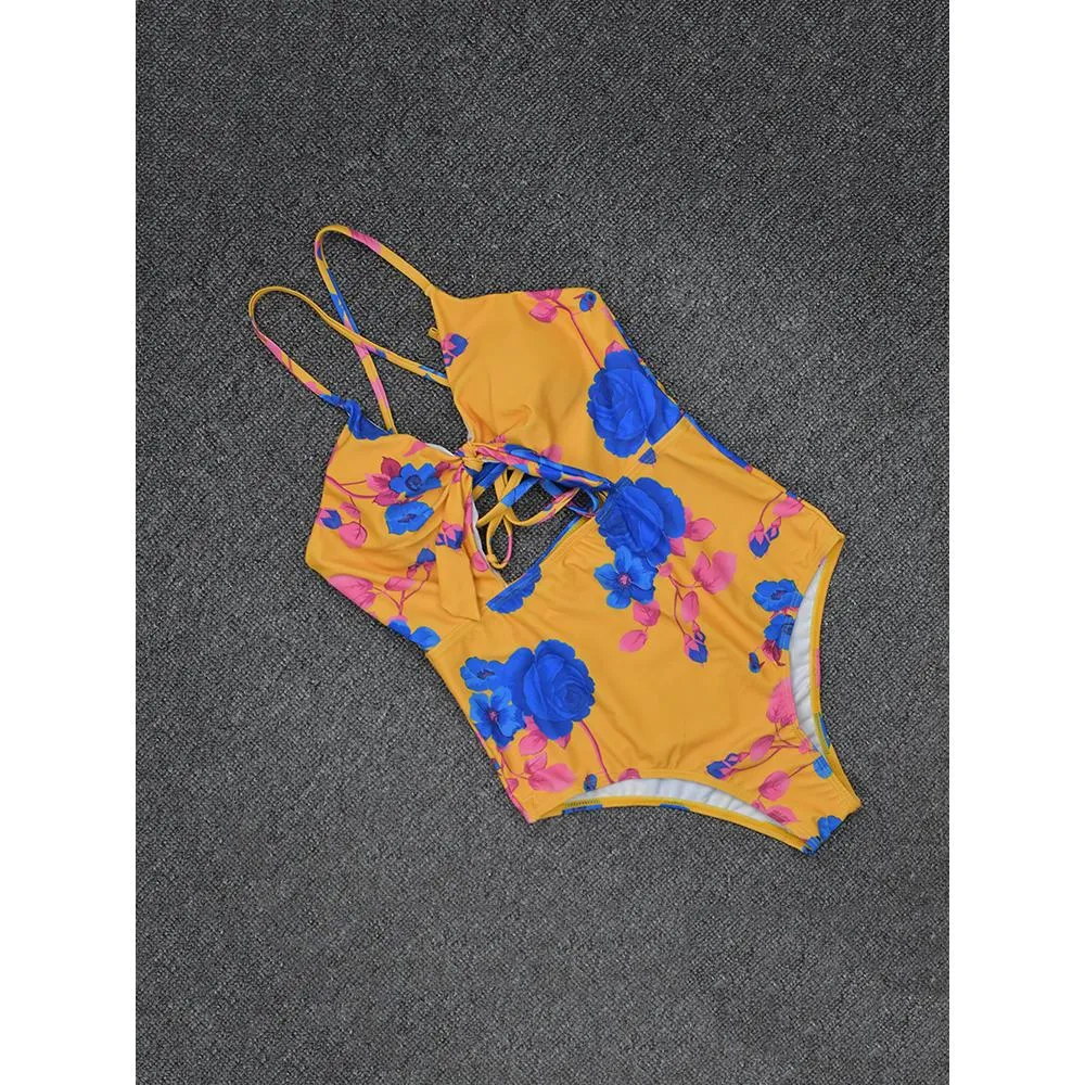 Chest Bow Bandage Strings One Piece Swimsuit