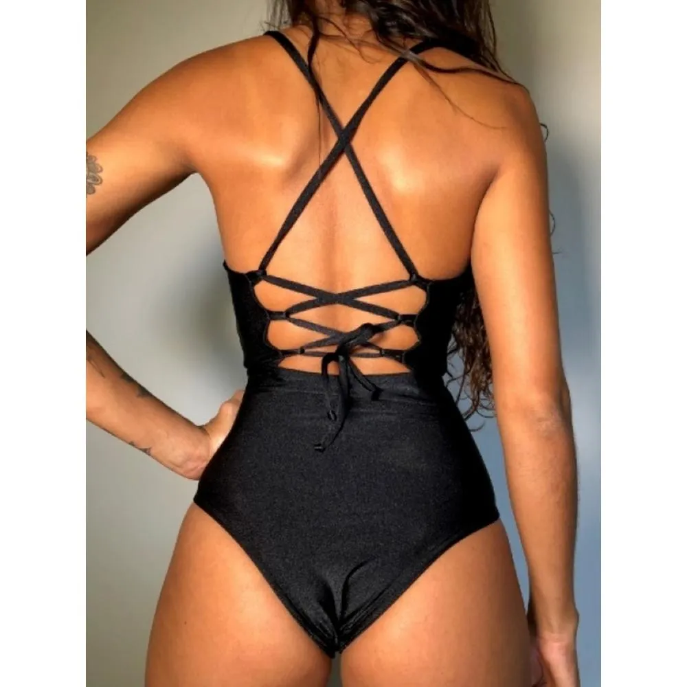 Chest Bow Bandage Strings One Piece Swimsuit