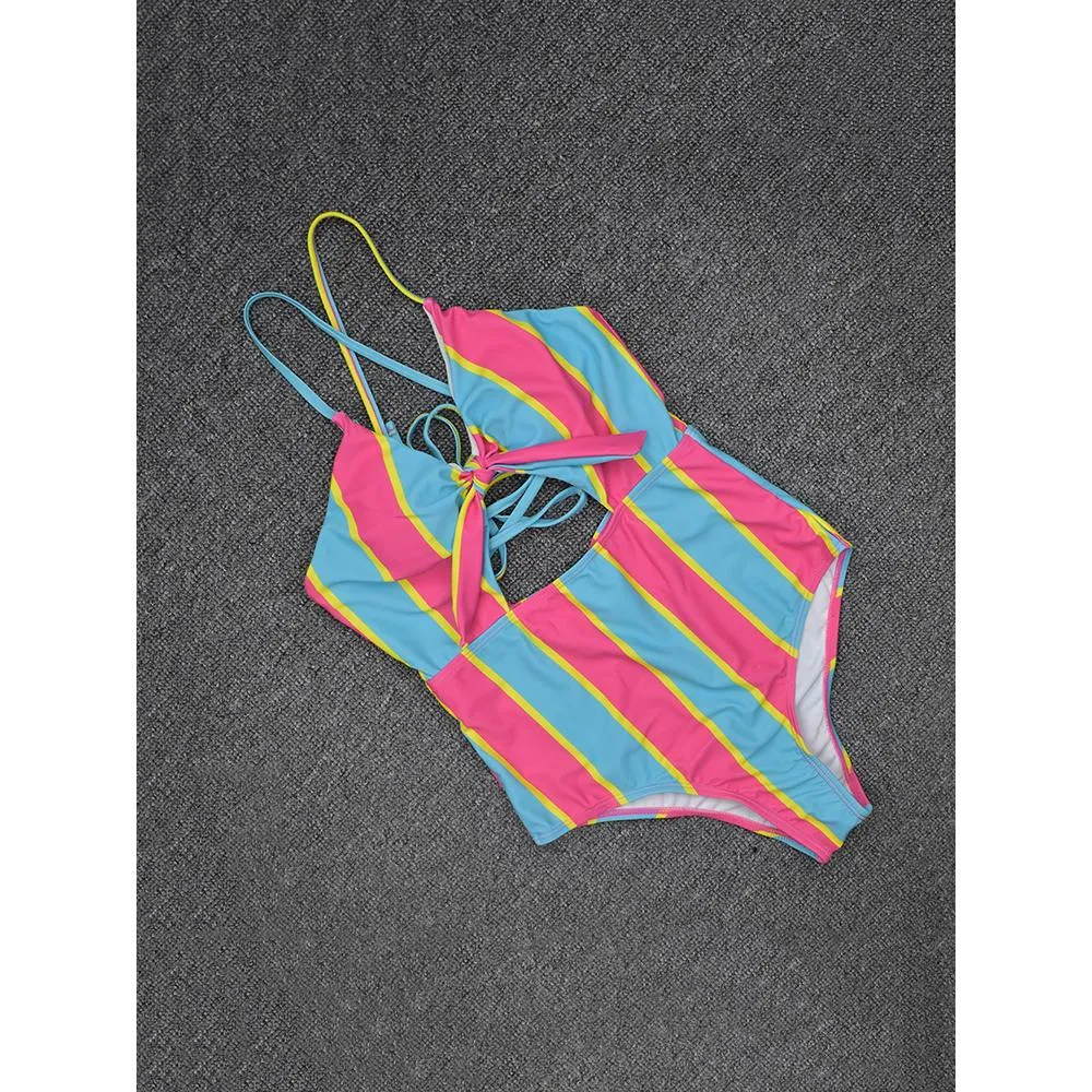 Chest Bow Bandage Strings One Piece Swimsuit