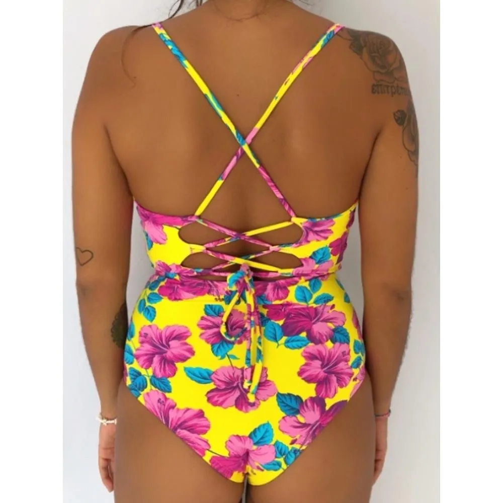 Chest Bow Bandage Strings One Piece Swimsuit