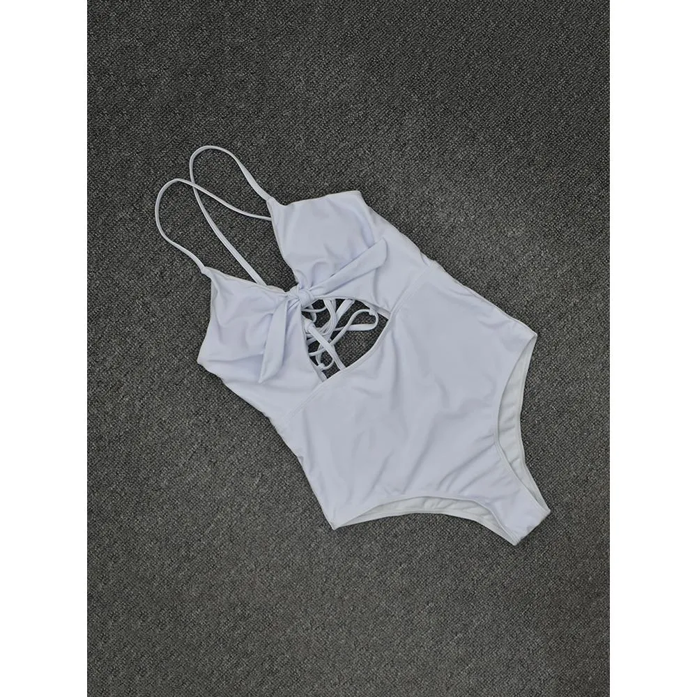 Chest Bow Bandage Strings One Piece Swimsuit