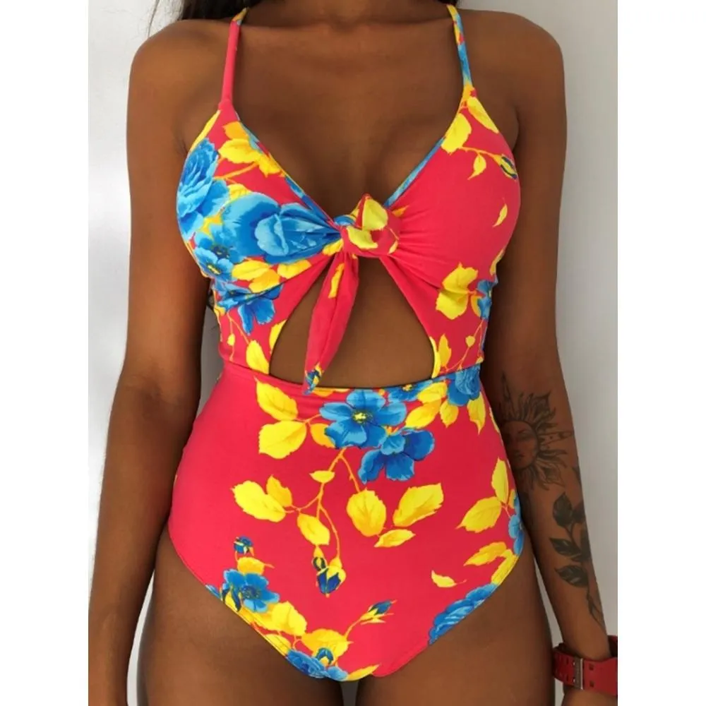 Chest Bow Bandage Strings One Piece Swimsuit