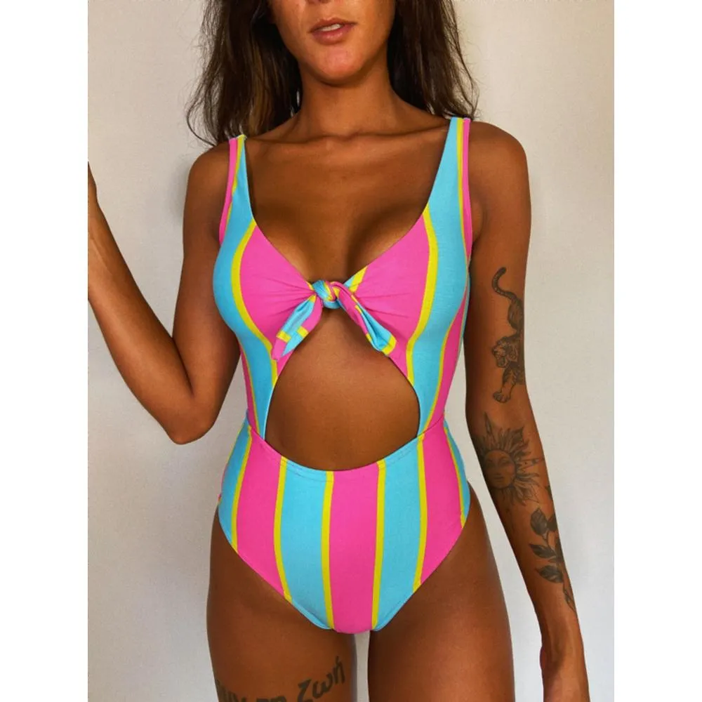 Chest Bow Bandage Strings One Piece Swimsuit