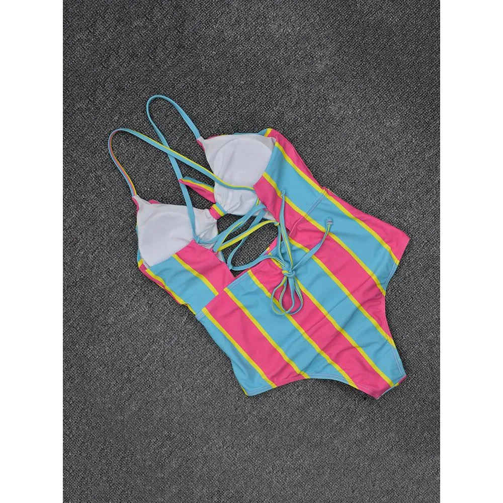 Chest Bow Bandage Strings One Piece Swimsuit