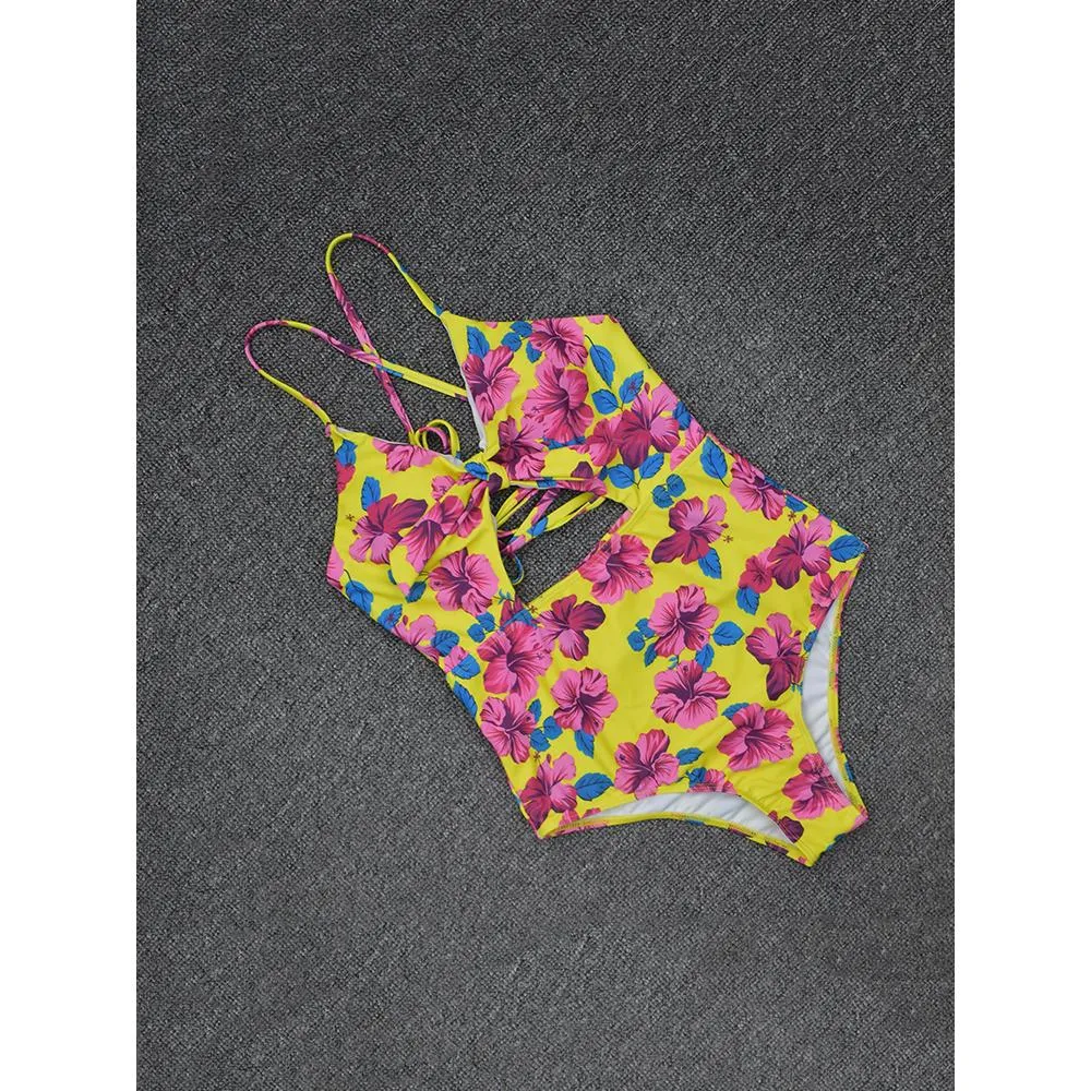 Chest Bow Bandage Strings One Piece Swimsuit