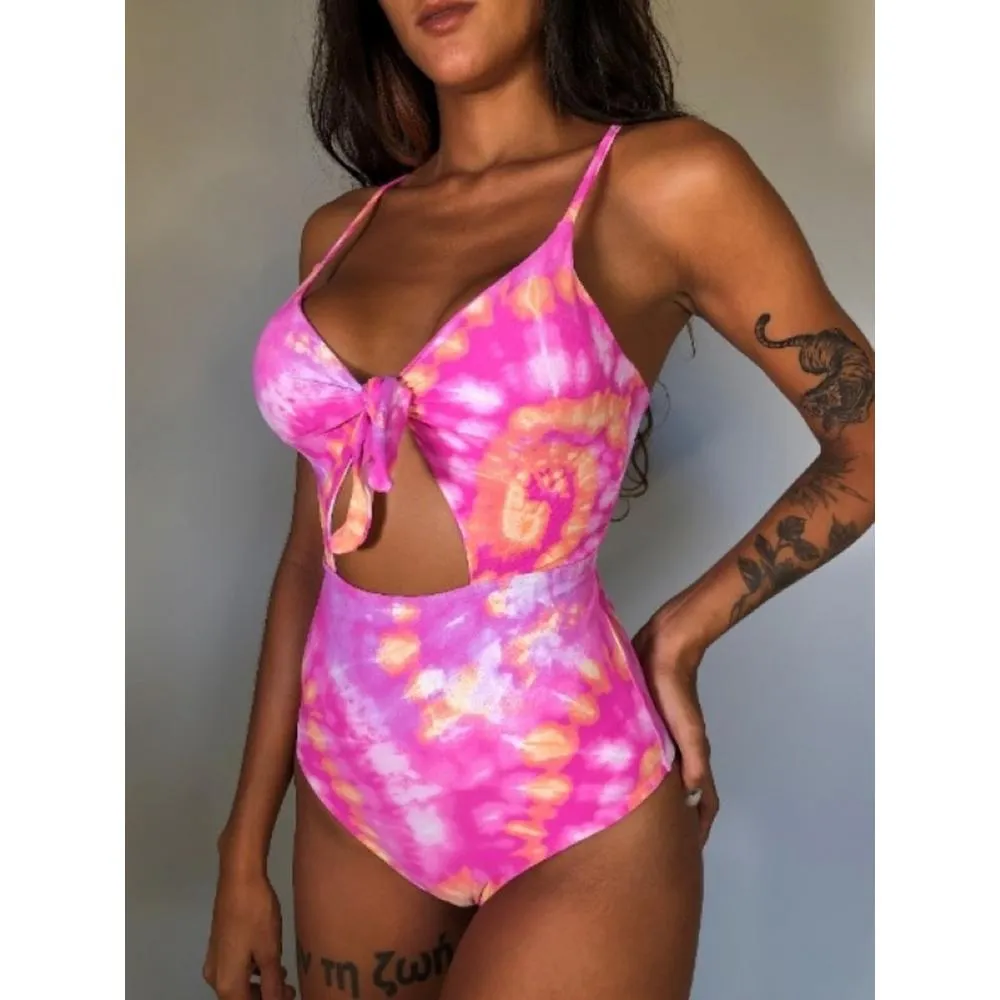 Chest Bow Bandage Strings One Piece Swimsuit