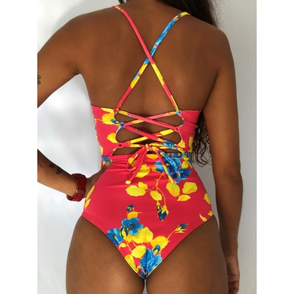 Chest Bow Bandage Strings One Piece Swimsuit