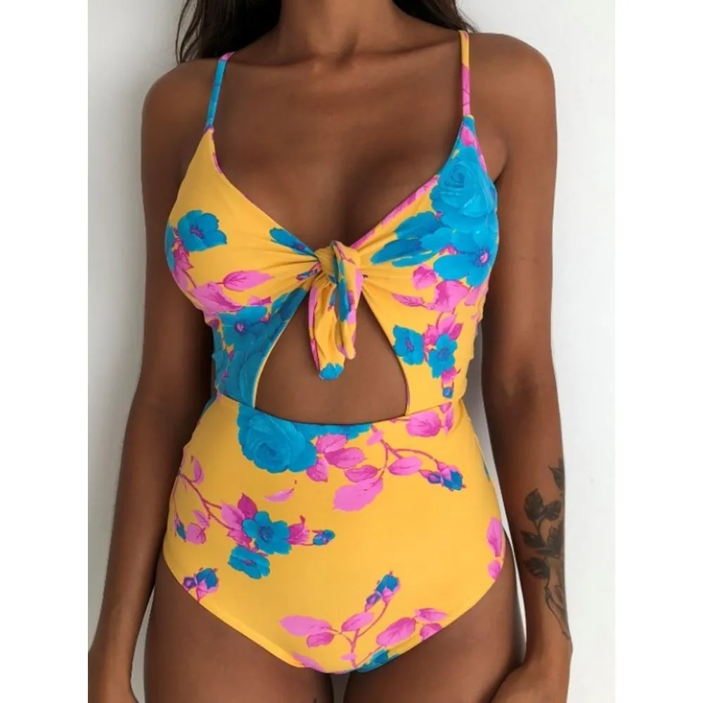 Chest Bow Bandage Strings One Piece Swimsuit